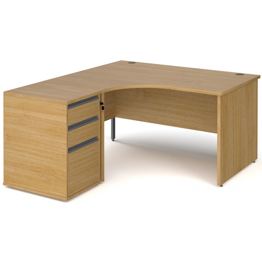 Harlow Ergonomic Desk with Panel End Legs and 3 Drawer Pedestal